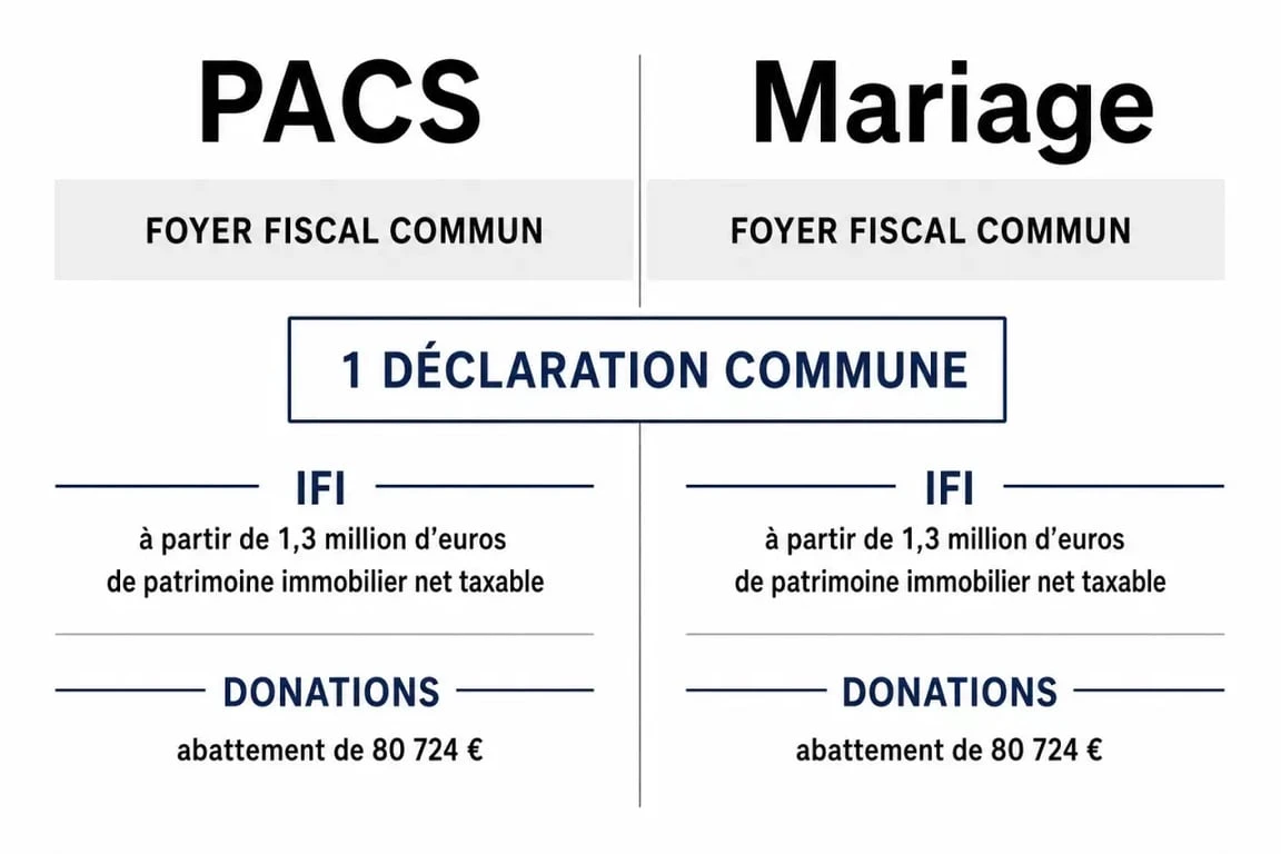 PACS fiscalité : comparaison éditoriale entre déclaration commune, IFI et donations