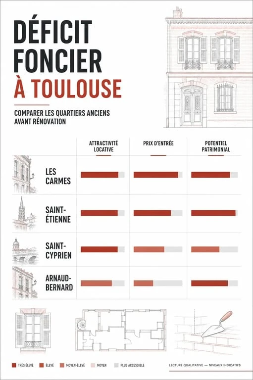 Déficit foncier Toulouse : infographie comparative des quartiers toulousains et de leur potentiel locatif