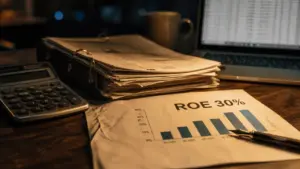 Rentabilité financière formule ROE 30% sur bureau avec calculatrice