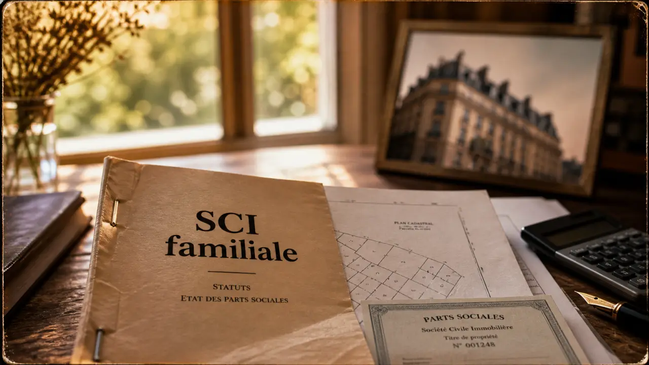 SCI familiale, scpi familiale : dossier et parts sociales sur table