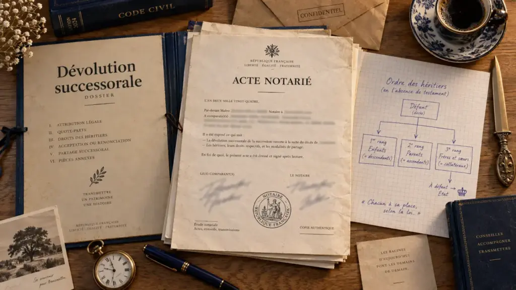 Dévolution successorale exemple : ordre des héritiers et part du conjoint