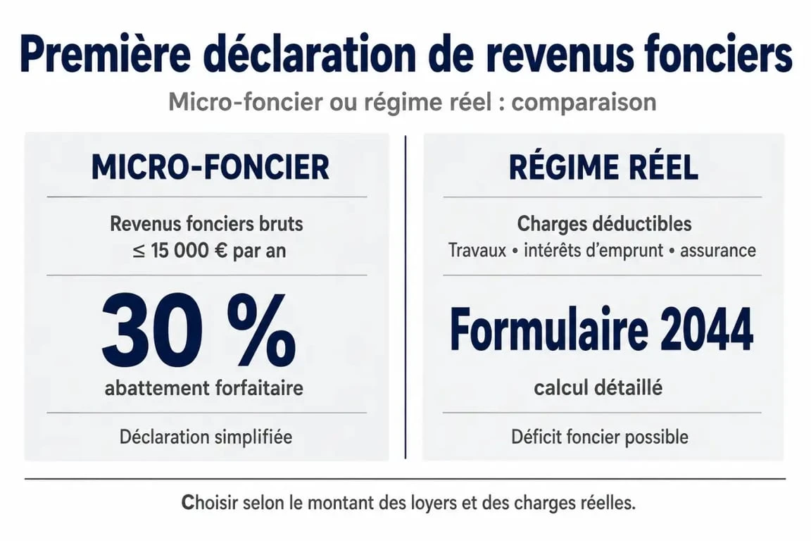 Première déclaration revenus fonciers : comparaison entre micro-foncier et régime réel avec seuil de 15 000 euros